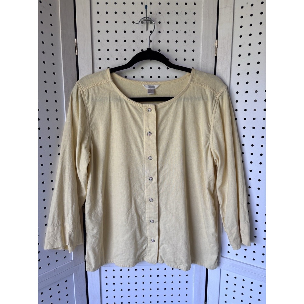 Christopher & Banks Women's Sm Yellow‎ Snap Front 3/4 SLV Linen Blend Shirt